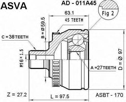 ASVA AD011A45 Шарнірний комплект, приводний вал