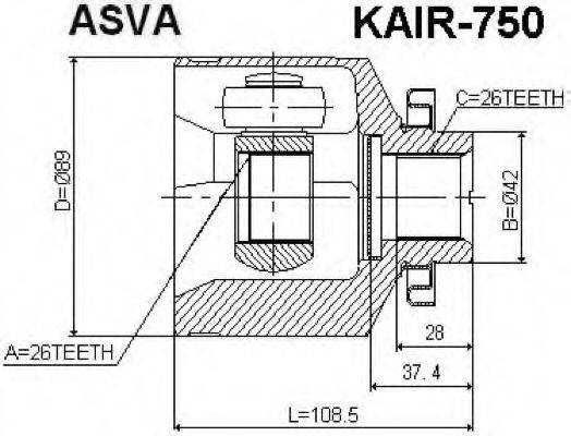 ASVA KAIR750 Шарнірний комплект, приводний вал