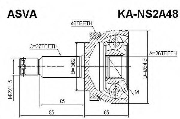 ASVA KANS2A48 Шарнірний комплект, приводний вал