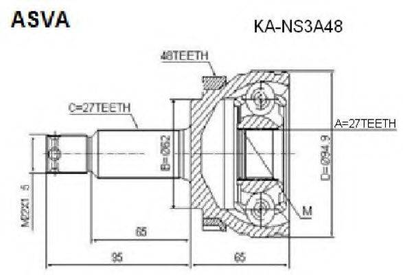 ASVA KANS3A48 Шарнірний комплект, приводний вал
