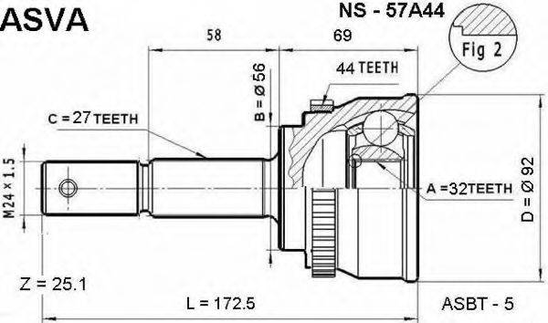 ASVA NS57A44 Шарнірний комплект, приводний вал
