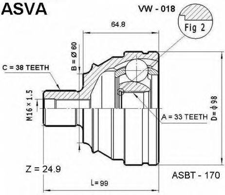 ASVA VW018 Шарнірний комплект, приводний вал