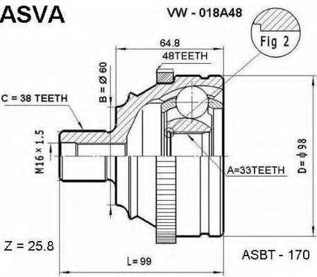 ASVA VW018A48 Шарнірний комплект, приводний вал