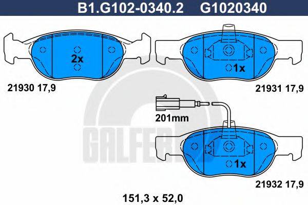 GALFER B1G10203402 Комплект гальмівних колодок, дискове гальмо