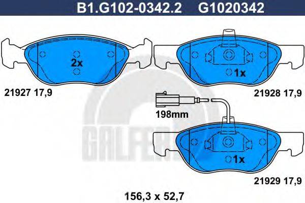 GALFER B1G10203422 Комплект гальмівних колодок, дискове гальмо