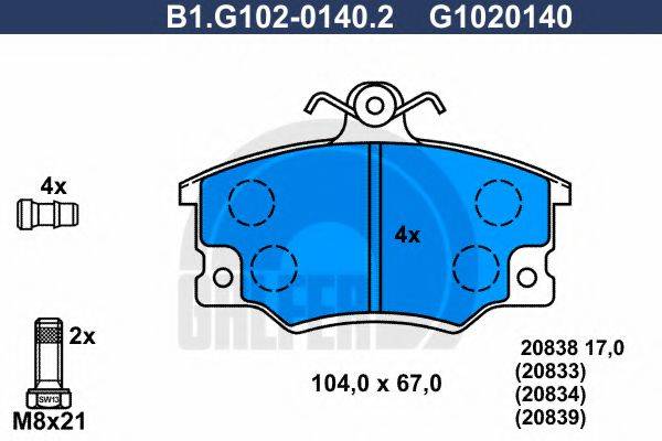 GALFER B1G10201402 Комплект гальмівних колодок, дискове гальмо