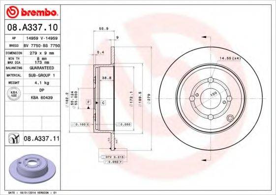 BREMBO 08A33710 гальмівний диск