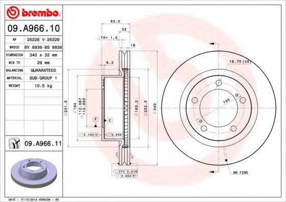 BREMBO 09A96610 гальмівний диск